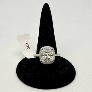 Cushion Cut Moissanite Ring Brilliant 4 Ct Halo GRA Certified 18K 925 Silver